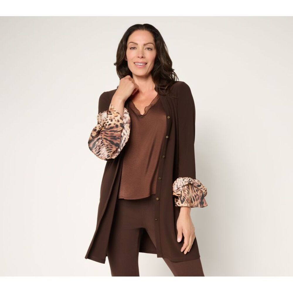 Susan Graver Women's Top Plus Sz Sweater 5X Textured Liquid Knit Brown